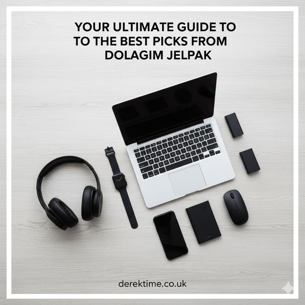 Your Ultimate Guide to the Best Picks from Dolagim Jelpak A stylish flat-lay of the top picks from Dolagim Jelpak, including a laptop and other tech gadgets on a desk.