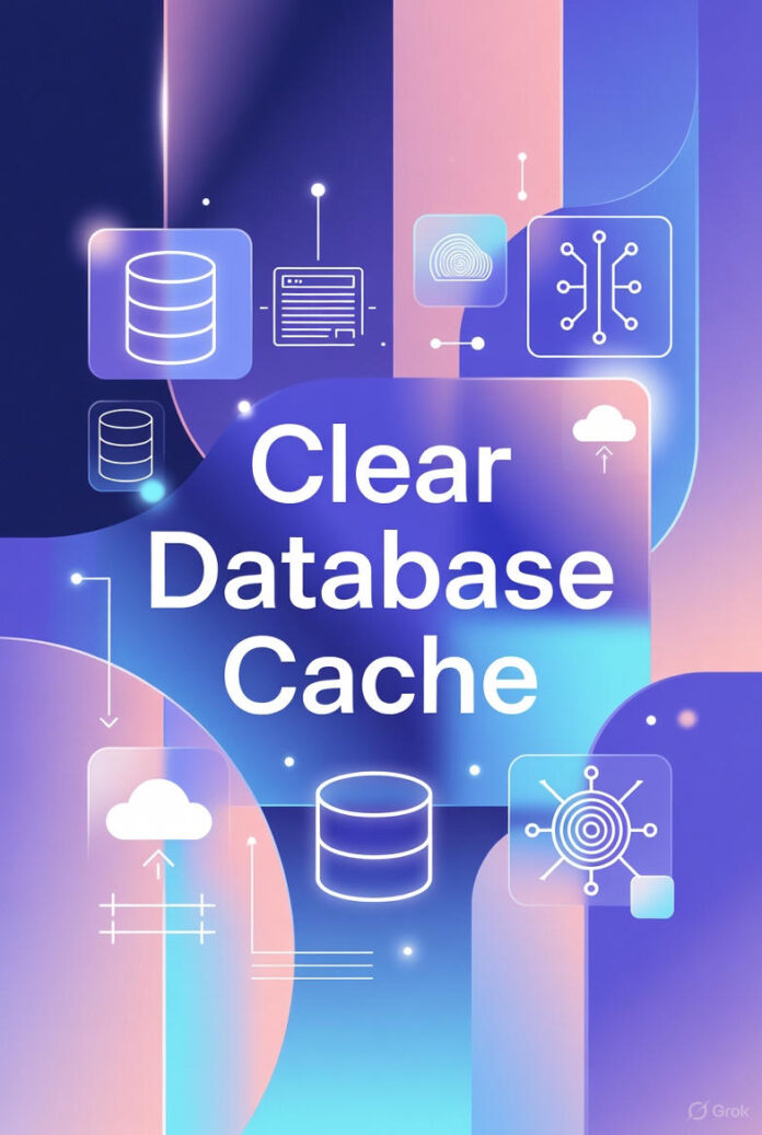 Clear Database Cache Database administrator monitoring cache performance metrics on multiple screens