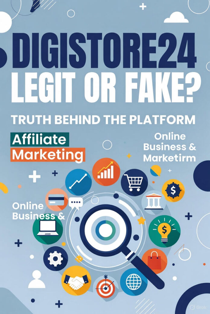 Digistore24 Legit Or Fake Truth Behind The Platform A conceptual image showing a magnifying glass over the Digistore24 logo on a laptop screen, symbolizing investigation and review.