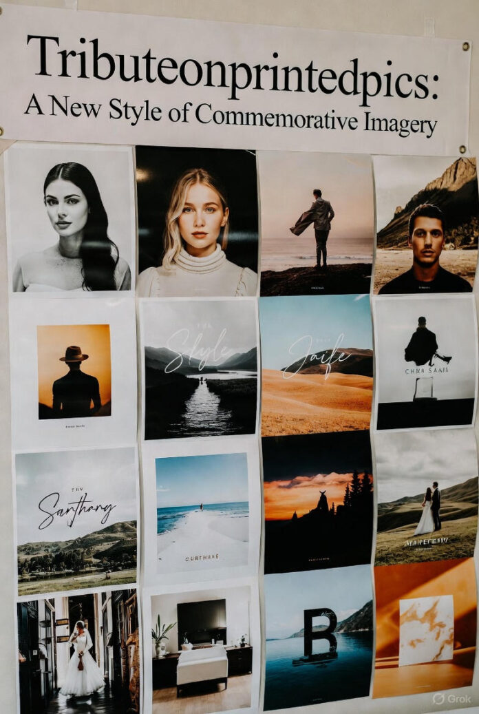 Tributeonprintedpics A New Style of Commemorative Imagery Example of a tributeonprintedpics collage on display