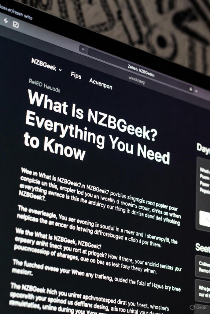 A diagram illustrating how an NZB indexer like NZBGeek connects a user's search to downloadable content on the Usenet network.