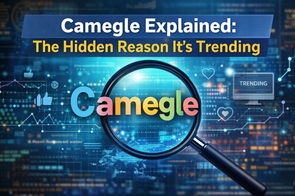 A person looking at a laptop screen showing a blurred video chat interface, representing the Camegle experience.