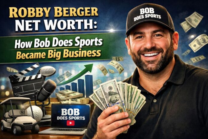 Robby Berger Net Worth How Bob Does Sports Became Big Business Robby Berger (Bob Does Sports) laughing with colleagues FP and Joey Cold Cuts on a golf course.