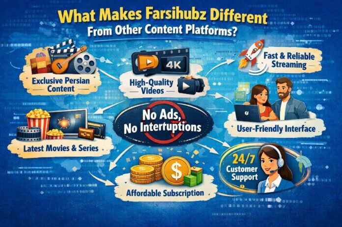 What Makes Farsihubz Different From Other Content Platforms Infographic comparing the structured hub model of Farsihubz to a traditional linear content feed.