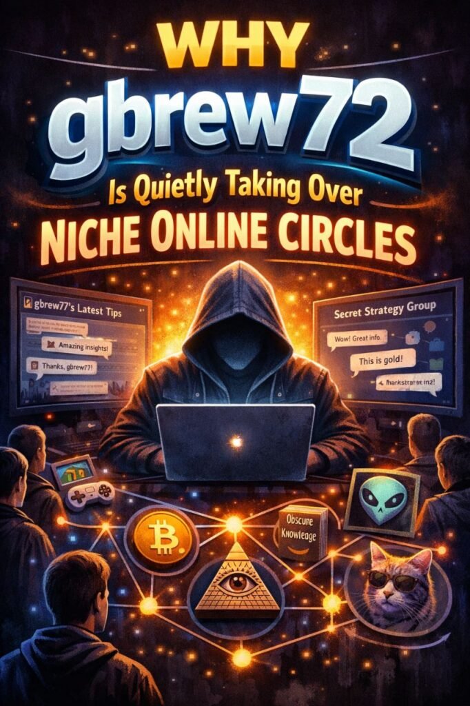 A conceptual illustration showing a single glowing node labeled gbrew72 at the center of a network of interconnected niche community forums and code repositories.