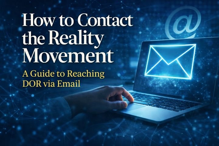 A professional laptop screen showing a correctly formatted email to the Department of Reality (DOR) for the Reality Movement organization.